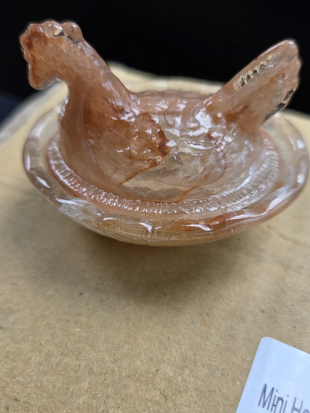 Chocolate Swirl Hen on Nest Mini Chicken Salt Dish, Slag Glass 2"